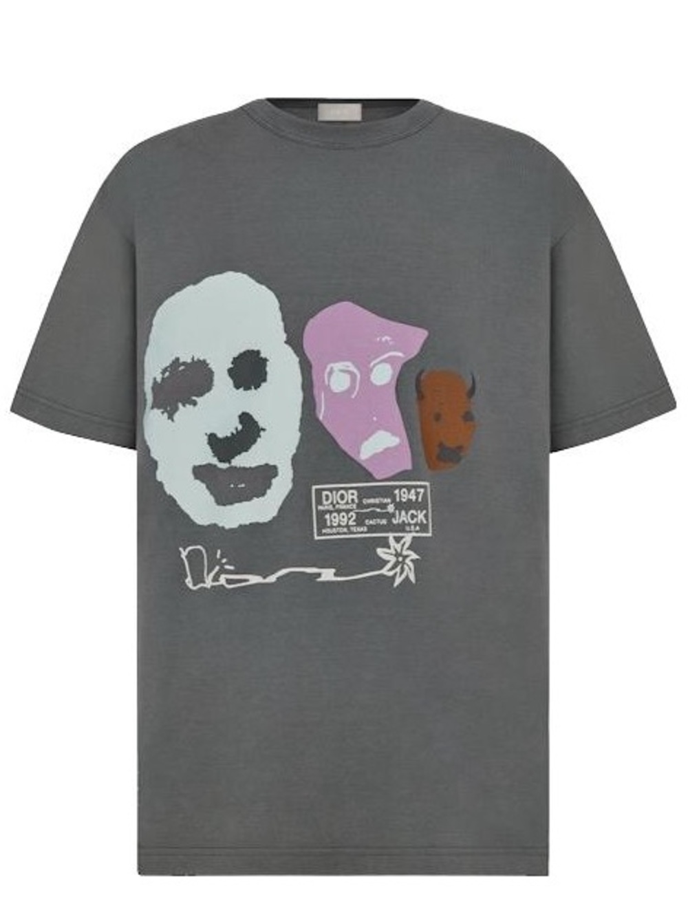 Dior x Cactus Jack Oversized T-Shirt in Dark Grey Abstract Print Funny Face 3XL